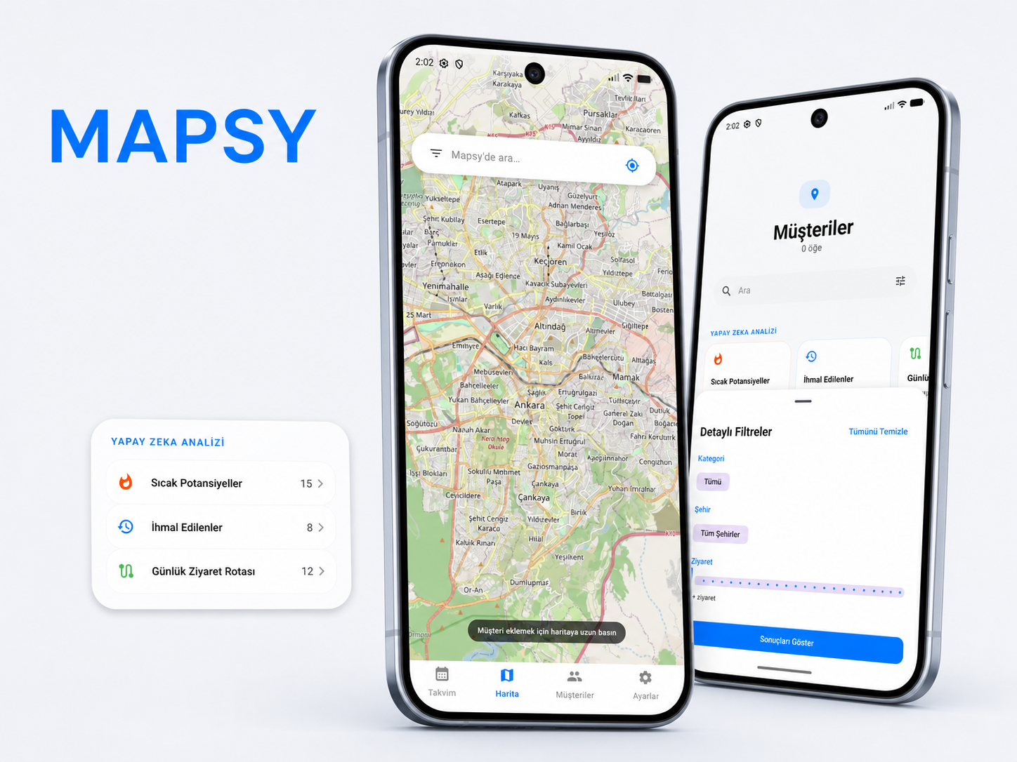 Mapsy map-based customer and field visit planning mobile app