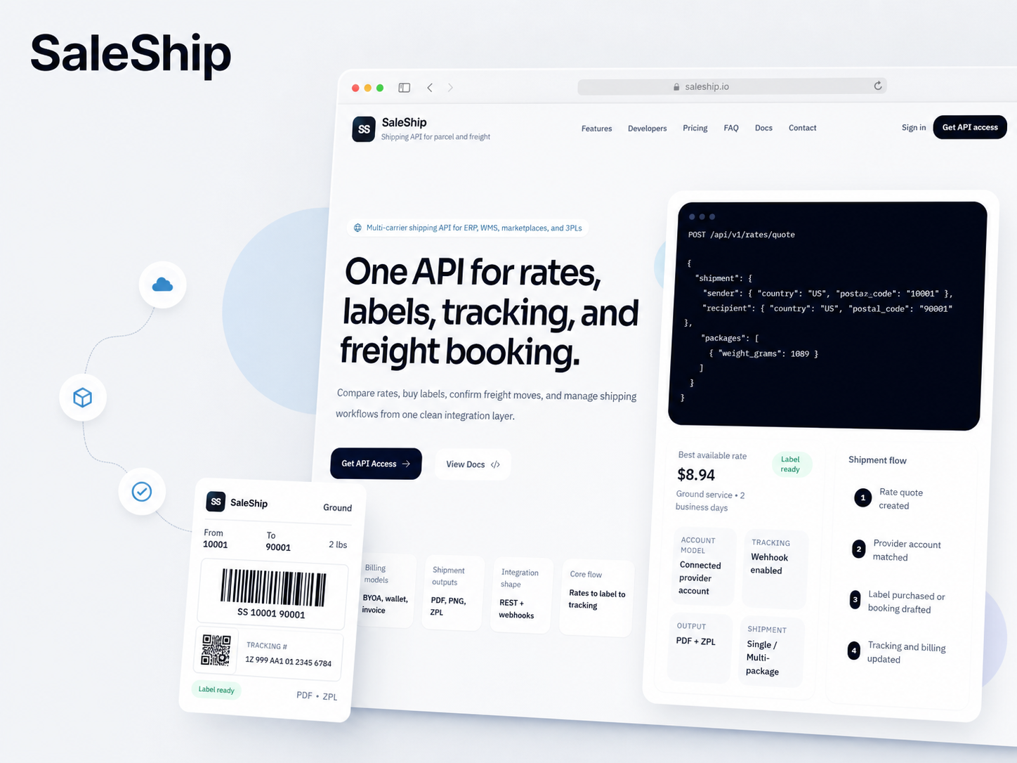 SaleShip multi-carrier shipping API and label workflow